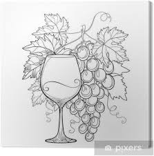 Dessins de raisin a colorier : Tableau Sur Toile Tas Vecteur De Raisin Feuilles De Vigne Et Fleuri En Noir Wineglass Isole