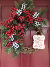 Black And White Buffalo Check Christmas Decor Christmas Wreath Black And Red Buffalo Check Black And White Buffalo Check Christmas Floral Christmas Floral Decor White Christmas Wreath