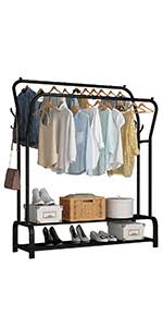 Garderobenständer, kleiderständer garderobe metall mit schuhregal 3 ablagen, freistehende garderobe kleiderständer mit 8 abnehmbaren haken für kleidung, hüte,schale,handtaschen, regenschirm, 2 ablagen Udear Kleiderstander Freistehender Kleiderbugel Doppelruten Multifunktional Schlafzimmer Kleiderstander Weiss Amazon De Kuche Haushalt Wohnen