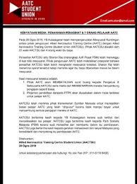 Of aeronautics, bacolod campus, lacson street, bacolod, philippines skyline aviation training academyskyline aviation flight & aeronautical engineering training academy, new. Surat Pemecatan Pemimpin Pelajar Ditarik Balik Pinjaman Ptpk Diusahakan Aatc Kenyataan Media Persatuan Pelajar Buletin Ttkm