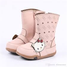 New Winter Children Boots Princess Pu Leather Hello Kitty Baby Girls Cotton Padded Shoes Snow Boots High Boots Kids Fall Boots Discount Toddler Boots