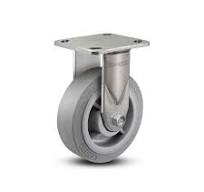 Stainless 4"x2" Performa Rubber (Flat/Grey) Roller Bearing Rigid Caster  with 4"x4.5" Plate