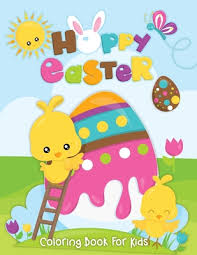 Easter rabbit with basket and eggs. Happy Easter Coloring Book 50 Pages Easter Rabbit Bunny Chicken Egg And Others Children S Coloring For Kids Toddlers Teens Girls Boys Practice Pencil Black Paper Design Easy Simple Beginning By Ella Press