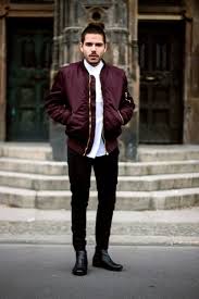 With White Shirt Black Trousers And Leather Boots Bomber Jacket Outfit Burgundy Bomber Jacket Outfit Bomber Jacket Men