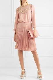 Pastel Pink Embellished Pleated Silk Georgette Midi Dress Prada Dresses Pastel Midi Dress Midi Dress