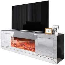 De grandes dimensions, votre ensemble mural ne passera pas inaper�u et permettra. Meuble Tv Design Avec Cheminee Artificiel Integre En Miroir Clair Livre Monte 160 Cm De Largeur Collection Fibramu Argente Cdiscount Maison