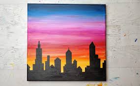 Beautiful hues of purple and pink cover the skies, as night begins on a carlsbad beach in southern california. How To Paint A Sunset Cityscape For Beginners Easy