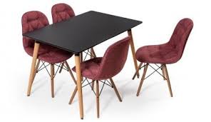 Eames Masa Sandalye Takimi Siyah Bordo Eames Sandalye Mobilya