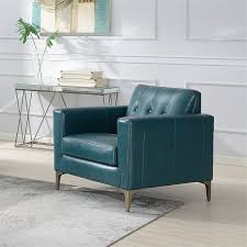 Maklaine Leather Accent Chair With Tufted Back In Turquoise Leather Accent Chair Accent Chairs Club Chairs