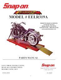 Snap On Desperado Eelr319a Motorcycle Lift Parts Panzitta Sales Service