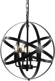 Lika 4 Light Chandelier 15 7 Farmhouse Rustic Industrial Pendant Lighting With Metal Spherical Shade Black Chandeliers For Dining Room Kitchen Foyer Amazon Com