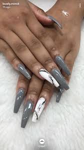 Coffin Shaped Black And Grey Acrylic Nails Pin By West On Nails Trendy Nails Cute Acrylic Nails Coffin Nails Long