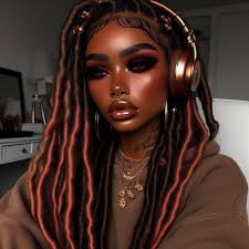 Which girl is your favorite? ✨ (Just change up the colors and hairstyles in  the prompt) a dark skin beauty with sculpted eyebrows, big lashes, smokey  eyeshadow, brown and pink ombre glossy