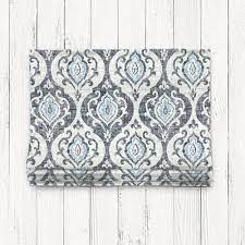 Smooth and incredibly soft rugs in blends of fashionable blue and gold colour tones and rich neutral hues. Custom Classic Roman Shade Valance Slate Spa Blue Medallion White Cottage