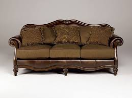 Ashby Wood Trim Chenille Faux Leather Sofa Set Living Room Furniture Antique Sofa Faux Leather Sofa Ashley Leather Sofa