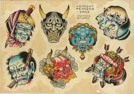 Japanese Masks Flash Tattoo By Vincent Penning Darko S Oneness Japanese Tattoo Art Japanese Tattoo Traditional Japanese Tattoos