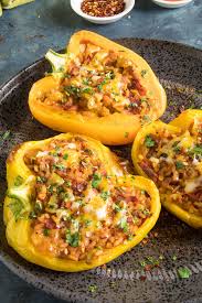 Spicy Vegetarian Stuffed Peppers Vegetarian Stuffed Peppers Stuffed Peppers Peppers Recipes