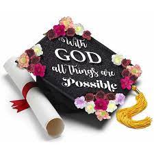Graduation candy cap toppers & flags. With God All Things Are Possible Handmade Graduation Cap Topper