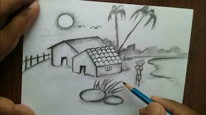 How To Draw Simple Scenery And Beginners Easy Village Scenery Drawing Youtube This tutorial shows the sketching and drawing steps from start to finish.