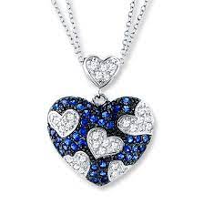 Blue White Necklace Lab Created Sapphires Sterling Silver Heart Jewelry Dream Jewelry Heart Shaped Jewelry