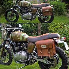 Cafe Racer Scrambler Custom Leather Bag Midium Brown Color With Triumph Lasered Logo Bonneville Cafe Racer Scrambler Custom Custom Leather Bag