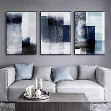 Abstract Painting Print Framed Wall Art Set Of 3 Prints Abstract Geometric Navy Blu Abstract Wall Art Living Room Wall Art Canvas Painting Framed Wall Art Sets