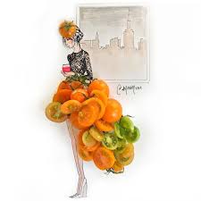 Elle Confectionne Des Illustrations Sublimes Avec Des Legumes Et Des Petales De Fleurs Incroyable Art Floral Illustration De Mode Dessin De Mode