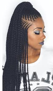 Alternating thick and thin asymmetrical ghana braids will only make your hairstyle even cooler. White Shirt Purple Lipstick Braids Ponytail How To Braid Hair White Background African Braids Hairstyles Braids For Black Hair Curly Braided Hairstyles