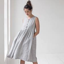 Linen Loose Sleeveless Mama Dress In Midi Length Washed And Etsy Linen Loose Dress Fashion Linen Dress