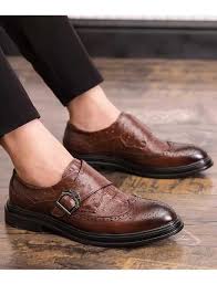 Brown Monk Strap Croc Pattern Brogue Slip On Dress Shoe In 2020 Slip On Dress Shoe Leather Slip On Shoes Monk Strap