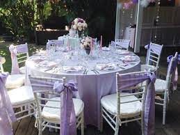 Lilac Tablecloth Chair Sash White Chivari Chair Light Pink Napkin In A Bow Style Clea Modern Vintage Weddings Purple Quinceanera Theme Wedding Tablecloths