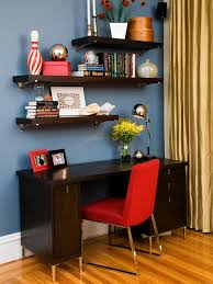 Contemporary Home Office With Floating Shelves And Red Chair Contemporary Home Offices Contemporary Home Office Home Office Decor