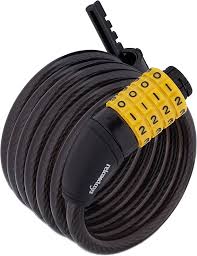 Cykellås med kod, 180 cm - Antracit/Gul