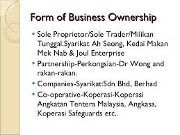 Sejenis perniagaan yang dimiliki dan dikawal oleh seorang individu. Chapter 6 Forms Of Business Ownership