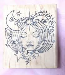 Check spelling or type a new query. Stamp Oasis Heaven S Child Celestial Goddess Woman Face Sun Half Moon Stars Ebay