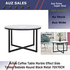 The marble effect coffee table is a. Artiss Coffee Table Marble Effect Side Tables Bedside Round Black Metal 70x70cm Auz Sales Online