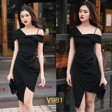 Váy đen body hở lệch vai sexy V981 - Thời Trang Tadi