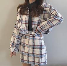 Black And White Plaid Skirt And Jacket Set Plaid Jacket And Skirt Matching Set Fashion Korean Fashion Clothes