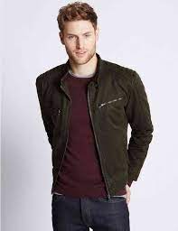 Washed Cotton Blend Biker Jacket M S Collection M S Biker Jacket Jackets Textured Sleeves
