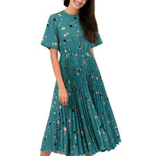 Extravagant creation for those who want to experiment step by step! Closet London Teal Multi Print Short Sleeve Pleated Dress Evolve Clothing Evolveclothing Com