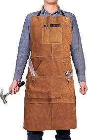 A soft, wide neck strap won't cause itchiness and is comfortable to wear all day long. Amazon Com Qeelink Leather Work Shop Apron With 6 Tool Pockets Heat Flame Resistant Heavy Duty Welding Apron 24 X 36 Adjustable M To Xxl For Men Women Brown Clothing