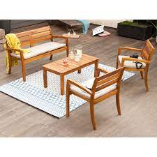 salon de jardin 4 places en acacia 1 table basse 1 canape 2 fauteuils bas naterial fauteuil bas de jardin salon de jardin teck table de jardin bois