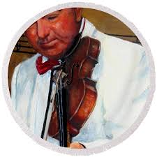 The Violin Player Round Beach Towel by Mackenzie Moulton