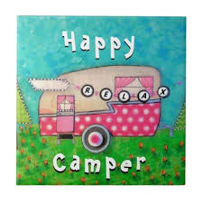 Happy Camper Tile Pink Retro Trailer Zazzle Com Happy Campers Retro Trailer Camping Birthday