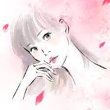 桜とシースルーバングの女の子のイラスト