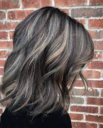 60 Shades Of Grey Silver And White Highlights For Eternal Youth Brown Hair With Silver Highlights Gray Hair Highlights Silver Blonde Balayage