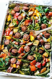 One Pan Healthy Sausage And Veggies Recipe On Yummly Yummly Recipe Meals Healthy Recipes