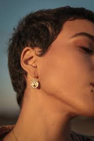 Garnet Sacred Heart earrings, gilded with 24 carat fine gold, original  creation by Marine Mistake.