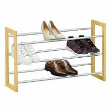 Wie das schuhregal schmal groß rauskommt. 3 Brett Ausziehbar Schuhregal Verchromt Metall Mit Pinewood Rahmen Platzsparend Ebay