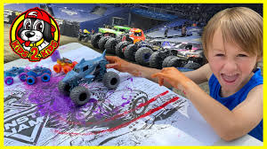 Grave digger monster jam monster truck coloring pages. Painting With Monster Jam Toy Trucks At Home Coloring Activity Fire Ice Megalodon Dalmatian Youtube